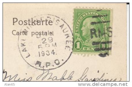 Lake Winnepisaukee RPO Steamboat Mailboat New Hampshire Postmark Cancel, Leipzig University Postcard - Marcophilie