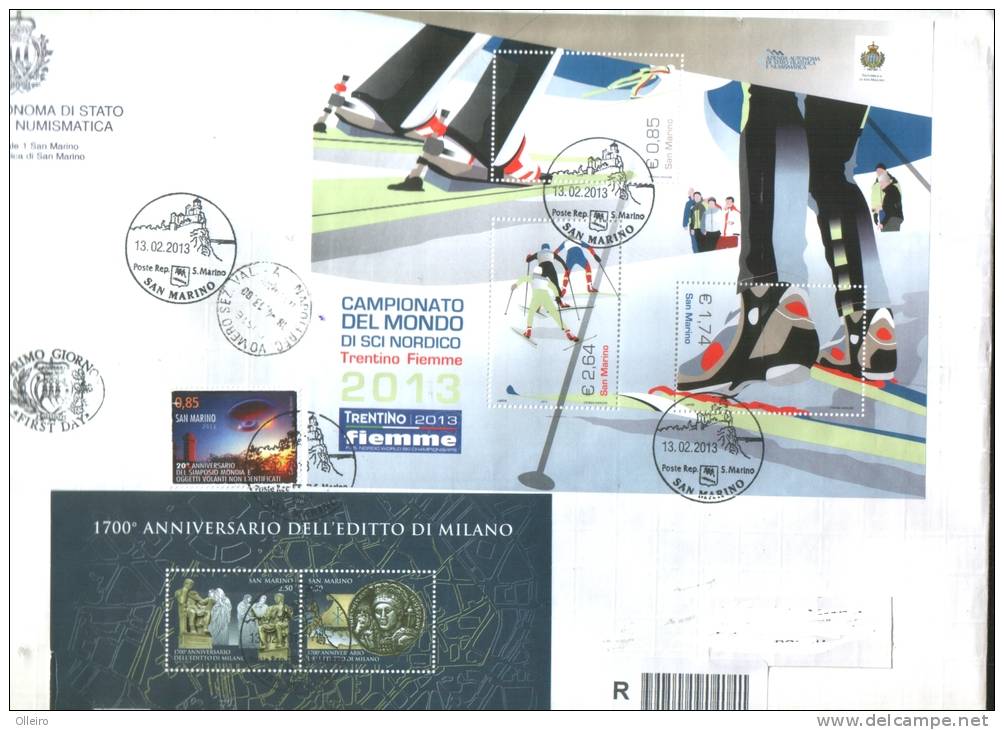 San Marino 2013 Busta FDC Con Foglietto Campionato Del Mondo Sci Nordico- 1700 Editto Di Milano -Ufo VFU - Used Stamps