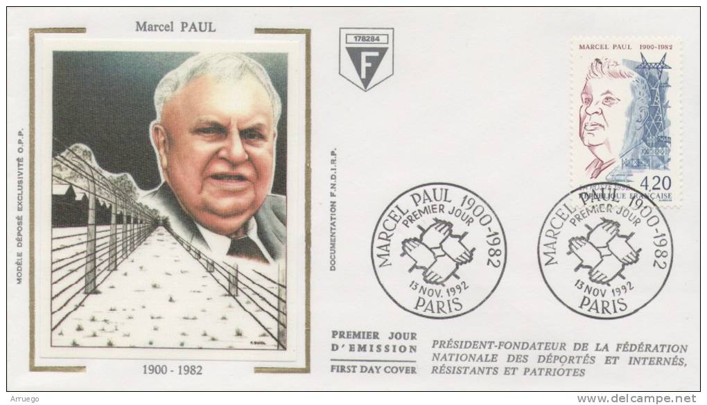 FRANCE. FDC MARCEL PAUL. FOUNDER OF THE FEDERATION OF DEPORTED AND BOARDING. PARIS 1992 - 1990-1999