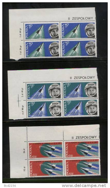 POLAND 1963 2ND CREW MANNED FLIGHT COSMONAUTS BYKOWSKI & 1ST WOMAN IN SPACE TIERIESZKOWA NHM MARGINAL BLOCKS COSMOS - Europe