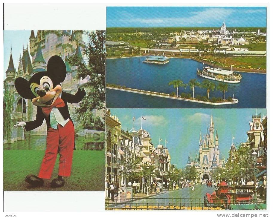 MAGIC KINGDOM Fantasyland Adventureland Mickey Mouse 3 Postcards 1977 - Disneyworld