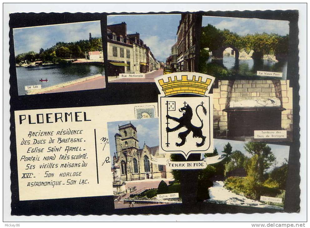 PLOERMEL--1969--Multivues,vues Diverses (rue,lac,pont,tombeau,église)--beau Blason--cpsm 10 X 15 N° 2444 éd Mesny - Ploërmel