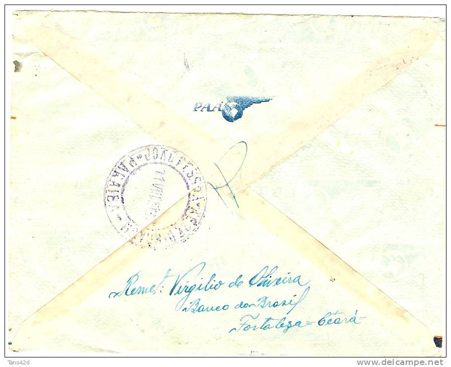 LBON7 - BRESIL LETTRE AVION EXPRES PUB PANAIR FORTALEZA CEARA / JOAO PESSOA 10/8/1937 - Lettres & Documents