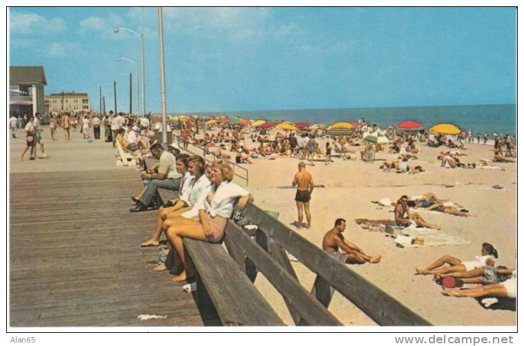 Rehobeth Beach DE Delaware, Boardwalk Beach Scene C1950s/60s Vintage Postcard - Andere & Zonder Classificatie