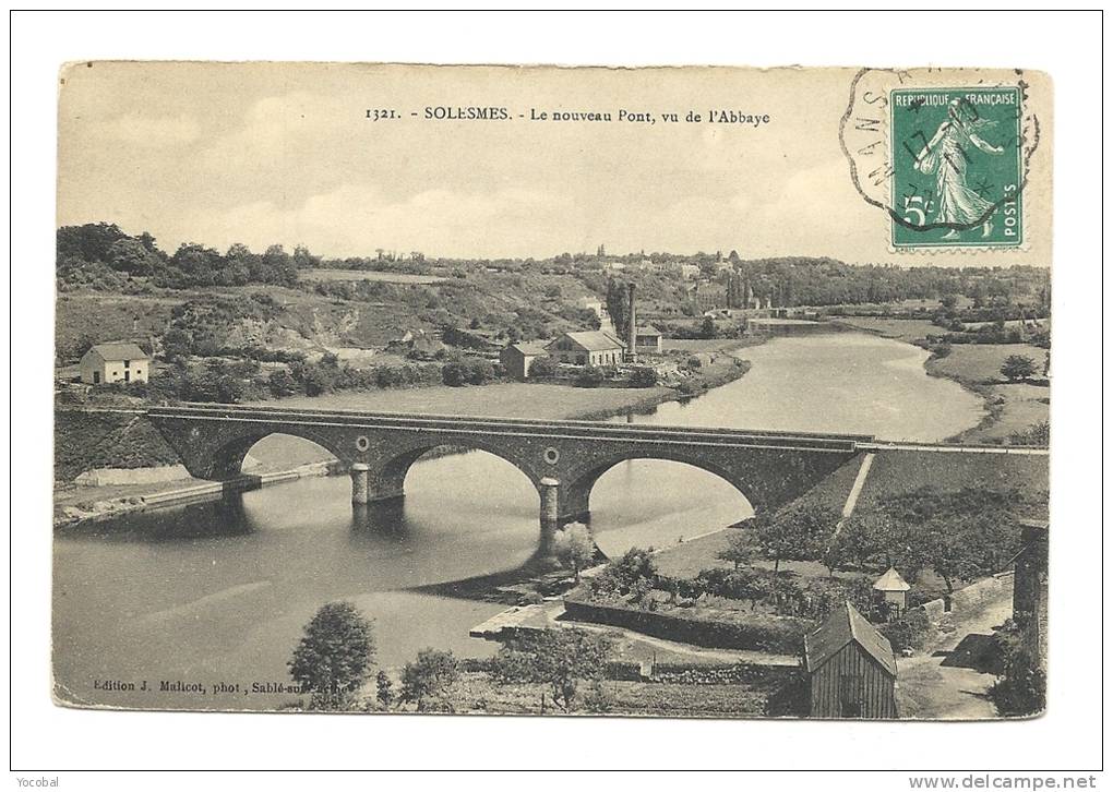 Cp, 72, Solesmes, Le Nouveau Pon, Vu De L'Abbaye, Voyagée 1911 - Solesmes