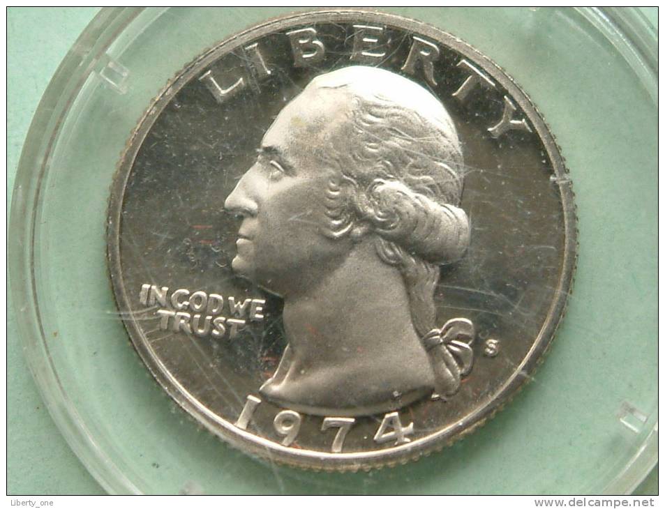 1974 S - 1/4 QUARTER $ / KM 164a ( Proof Coin ) Dirty Capsule / For Grade, Please See Photo ! - 1932-1998: Washington