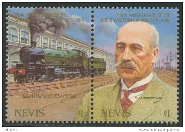 Nevis 1985 Mi 310 +311 Pair ** George Jackson Churchward (1857-1933) + Loc. “Lode Star” (1907) – Gr. Western Railway - Trains