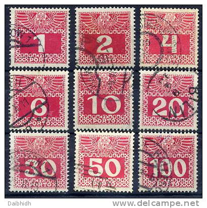 AUSTRIA 1908 Postage Due Chalky Paper Set Fine Used.  Michel Porto 34-44x - Segnatasse