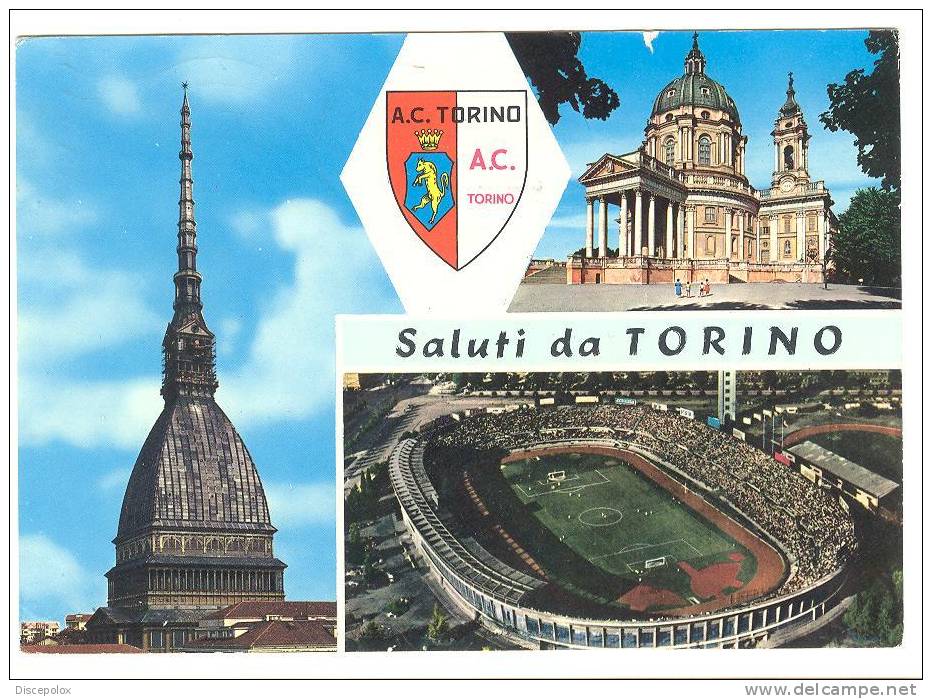 B3012 Saluti Da Torino - Mole Antonelliana - Basilica Di Superga - Stadio Comunale / Viaggiata 1965 - Mole Antonelliana