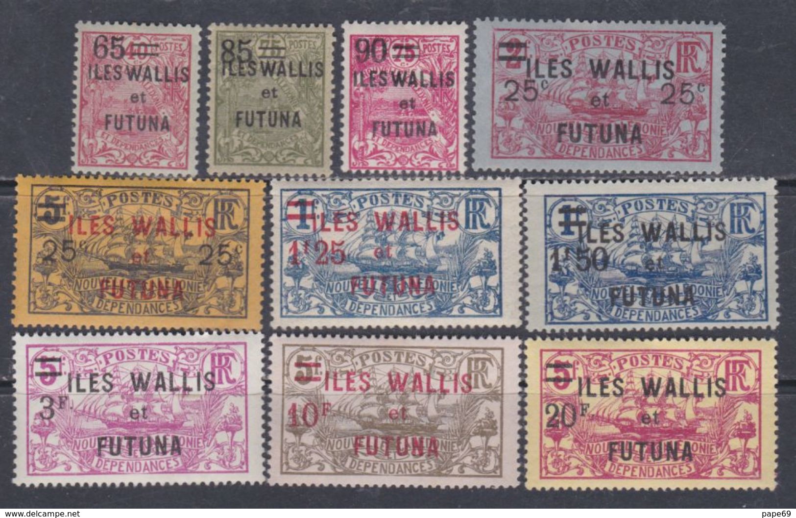 Wallis Et Futuna N° 30 / 39 X Timbres De 1920 Surchargés : La Série Des 10  Valeurs Trace Charnière Sinon TB - Unused Stamps