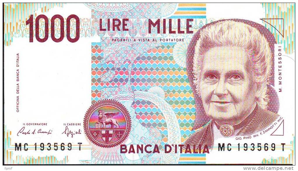 Banconota Lire Mille "Montessori I  1990" Ciampi-Speziali Serie  MC 193569 T - 1000 Liras