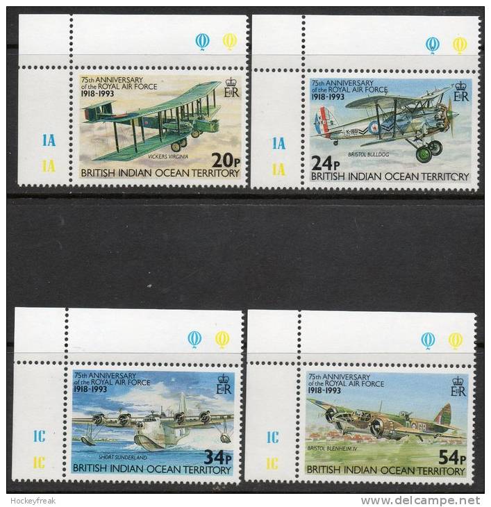 British Indian Ocean Territory 1993 - 75th Anniversary Of The RAF - Plate Marginals SG136-139 Cat £5.35+ SG2015 - Britisches Territorium Im Indischen Ozean