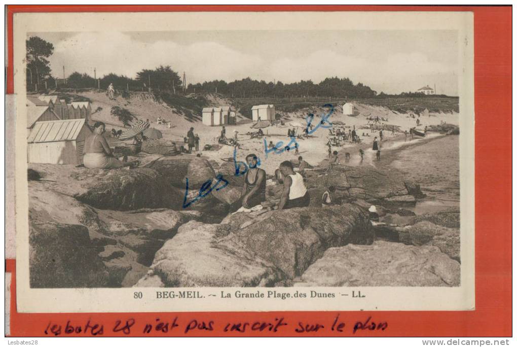 CPA 29, BEG-MEIL,  La Grande Plage Des Dunes,  Personnages Sur Les Rochers,  , AVRIL 2013 755 - Beg Meil