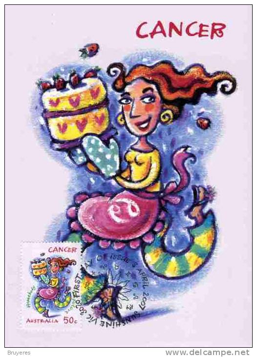 Entier Postal De 2007 Sur CP D'Australie Illustrée "Signes Du Zodiaque - Cancer" Avec Au Verso Timbre Oblit. PJ 03/04/07 - Astrology