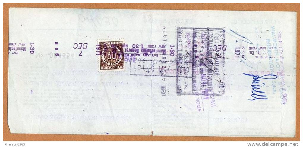 Timbre Fiscal Marca Da Bollo Sur Cheque Antwerpen New York Roma  - 2 Scans - Revenue Stamps