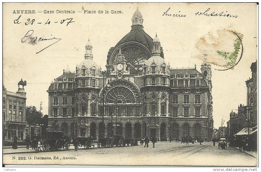 BELGIQUE . ANVERS .GARE CENTRALE . PLACE DE LA GARE . ATTELAGES DE CHEVAUX - Dessel