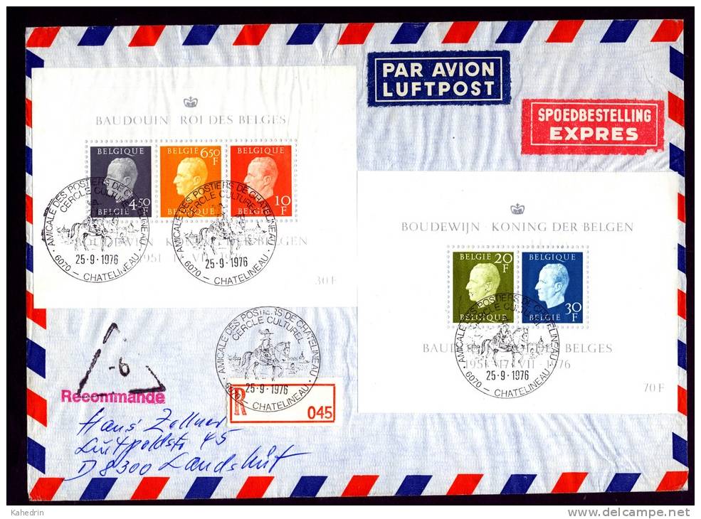 België / Belgique 1976, Registered Expres Air Mail, Boudewijn Amicale Des Postiers De Chatelineau Cercle Culturel - Storia Postale