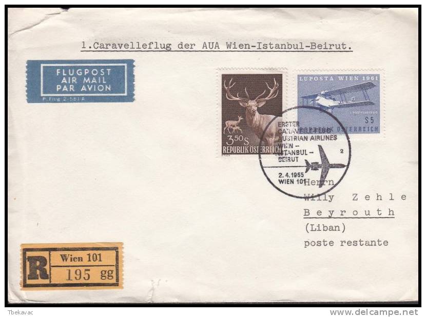 Austria 1955, Registred Airmail Cover Wien To Beirut - Autres & Non Classés