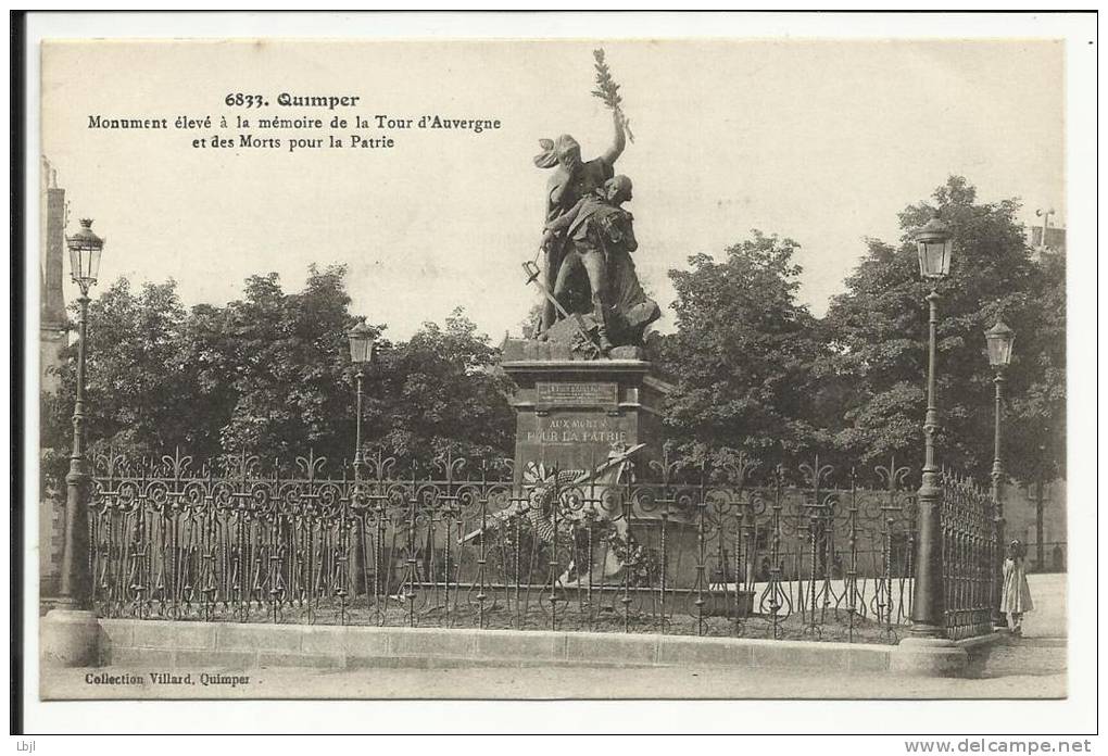 QUIMPER , Monument élevé à La Mémoire De La Tour D´ Auvergne Et Des Morts Pour La Patrie , 1916 , CPA ANIMEE - Quimper