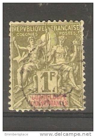 GUADELOUPE - 1892 TABLET ISSUE 1fr OLIVE-GREEN USED   SG 47 - Oblitérés