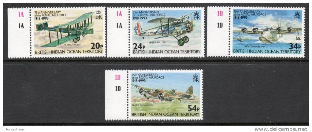 British Indian Ocean Territory 1993 - 75th Anniv Of RAF Plate 1A/1D Marginals SG136-139 Cat £5.35++ SG2015 - Britisches Territorium Im Indischen Ozean