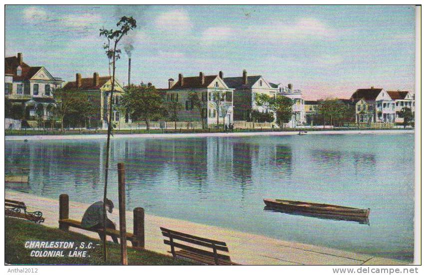 Litho Charleston S.C. Colonial Lake Um 1900 - Charleston