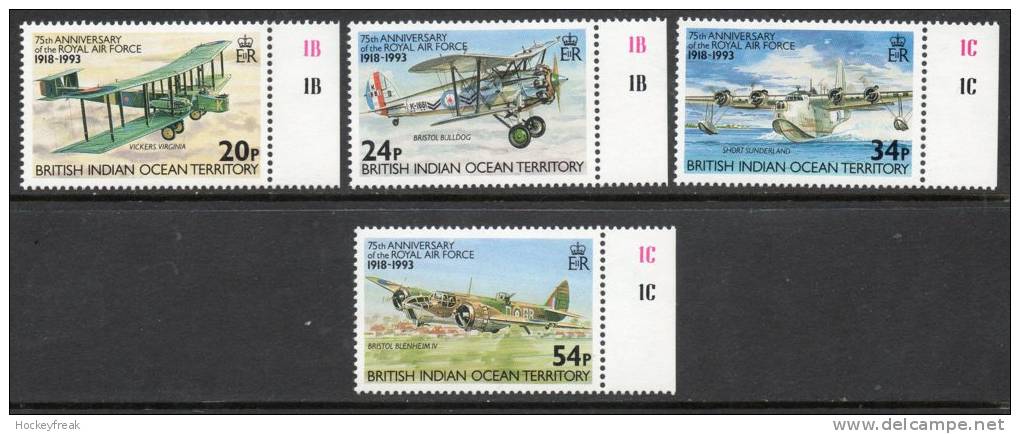 British Indian Ocean Territory 1993 75th Anniv Of RAF Plate 1B/1C SG136-139 MNH Cat £5.35++ SG2015 - Territorio Británico Del Océano Índico