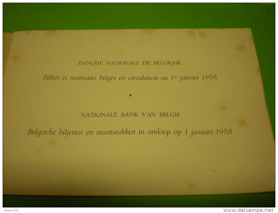 Banque Nationale De Belgique, Billets Et Monnaies Belges En Circulation Au 1er Janvier 1958 - Livres & Logiciels