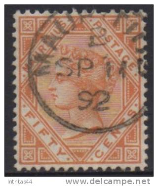 MAURITIUS 1897 50c ORANGE QV STAMP VFU  SG:111 CV:£14.00 - Mauritius (1968-...)