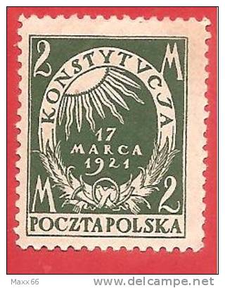 POLONIA - POLSKA - NUOVO - 1921 - March Constitution - Sun In Wreath - 2 Polish Marka - Michel PL 164 - Ongebruikt
