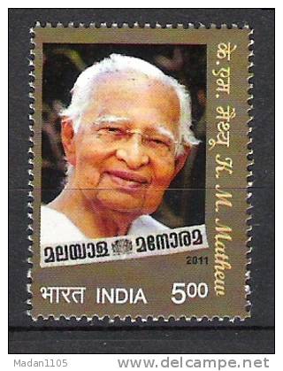 INDIA, 2011, K M Mathew, Editor, Malyala Manorama, MNH, (**) - Unused Stamps