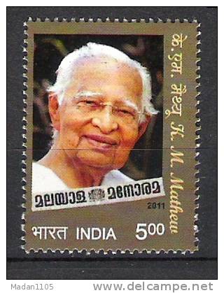 INDIA, 2011, K M Mathew, Editor, Malyala Manorama, MNH, (**) - Neufs