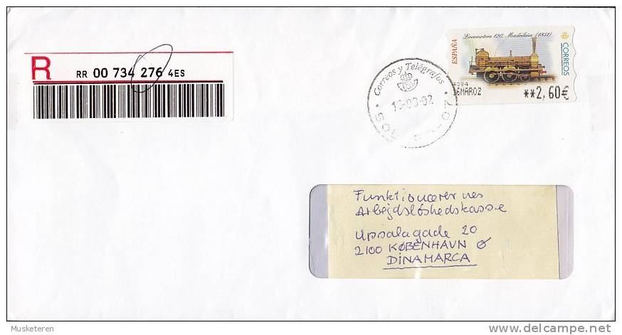 Spain Registered Certificado Einschreiben SOLLER (Mallorca) 2002 Cover Letra To Denmark ATM / Frama Label Train Zug - Maschinenstempel (EMA)