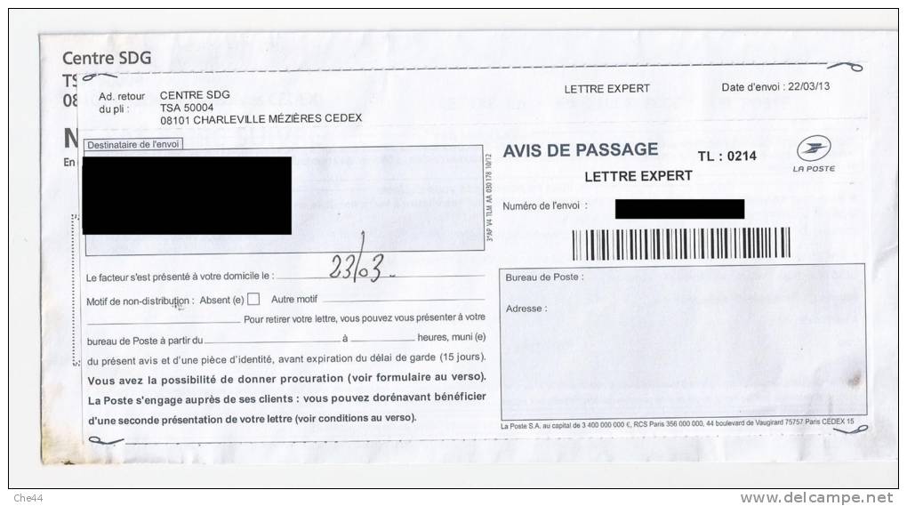 Avis De Passage. Lettre Expert.  (Voir Commentaires) - Covers & Documents