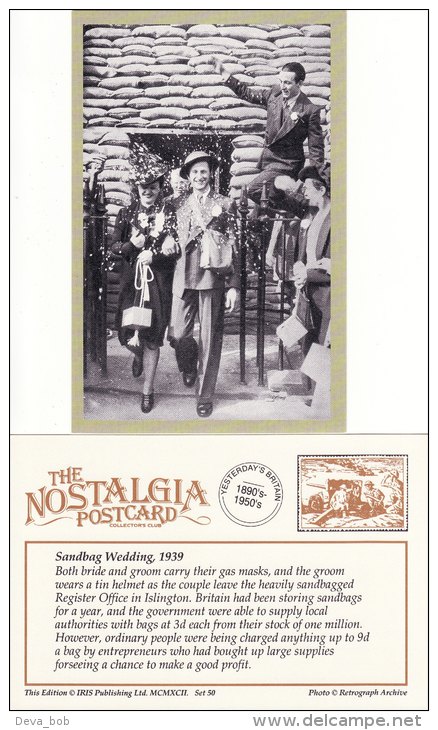 Postcard WW2 Sandbag Wedding 1939 Register Office Islington London Nostalgia Repro - Marriages