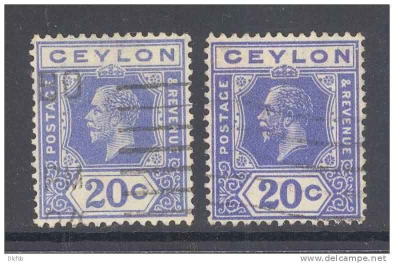 CEYLON, 1921 20c In Both Die I And II FU, Cat &pound;7 - Ceylan (...-1947)