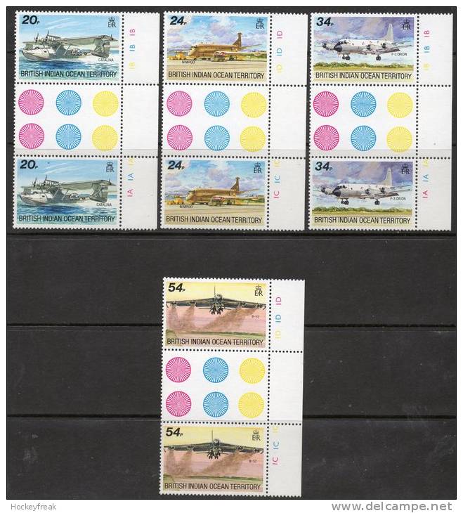 British Indian Ocean Territory 1992 - Visiting Aircraft Gutter Pairs With Plate Nos/controls SG124-127 MNH Cat £17.50++ - British Indian Ocean Territory (BIOT)