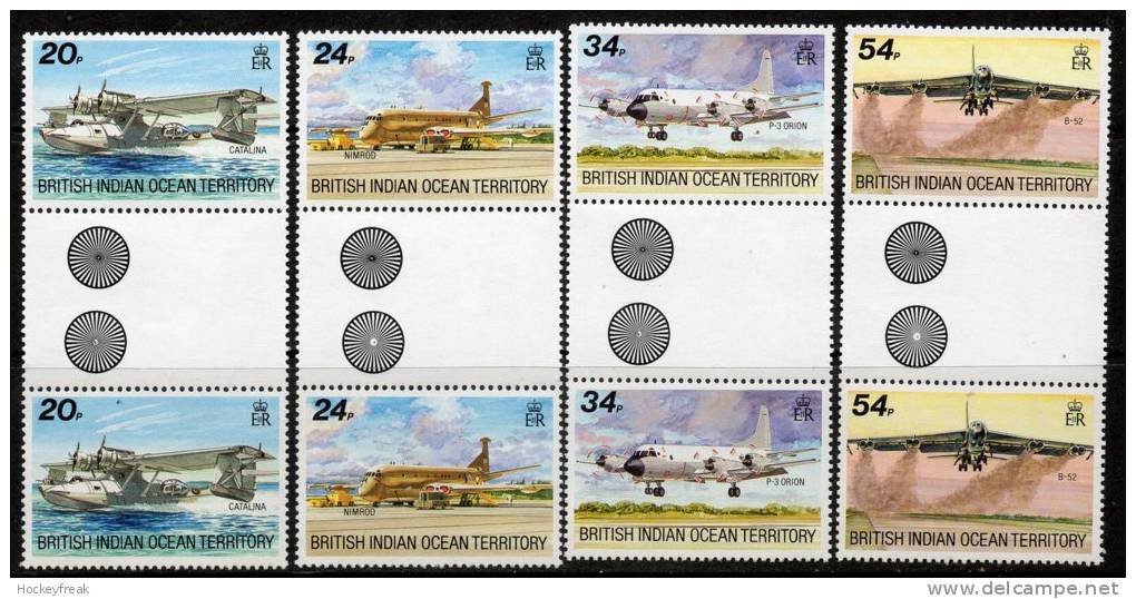 British Indian Ocean Territory 1992 - Visiting Aircraft Gutter Pairs Colour Control SG124-127 MNH Cat £17.50+ SG2015 - Territoire Britannique De L'Océan Indien