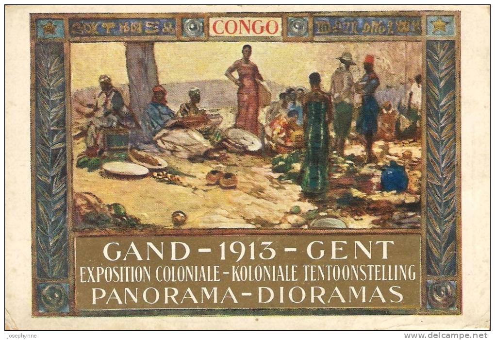 Gand 1913. Exposition Coloniale. Carte Dorée. Bords Légèrement Abimés - Gent