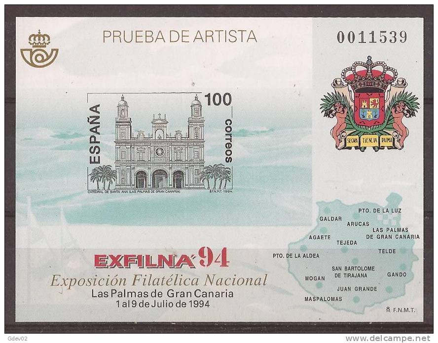 ESPO33-L1764THC.España. Spain.Espagne.Gran Canarias .EXFILNA .1994.(Ed  PO 33) Sin Charnela. LUJO - Commemorative Panes