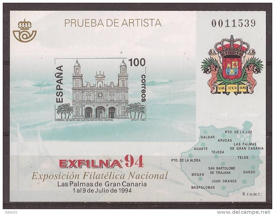 ESPO33-L1764TESO.España . Spain.Espagne.Gran Canarias .EXFILNA .1994.(Ed  PO 33) Sin Charnela. LUJO - Otros & Sin Clasificación