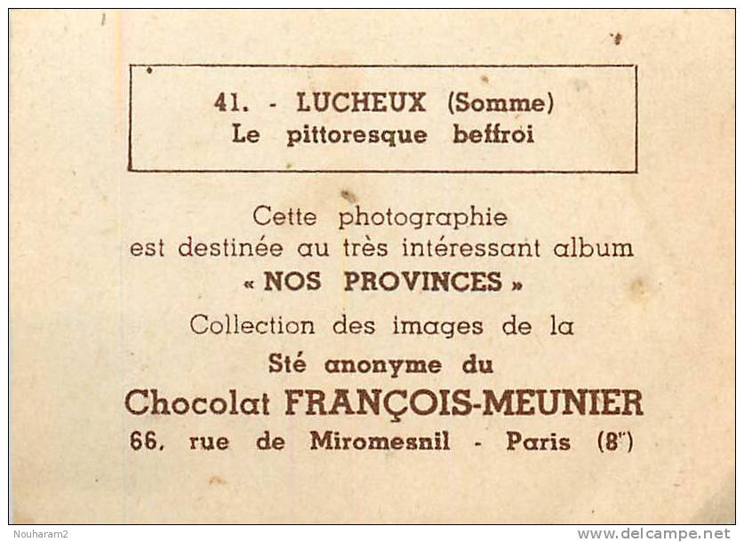 Chromos Réf. B816. Chocolat François-Meunier - Lucheux, Somme - Le Pittoresque Beffroi - Autres & Non Classés