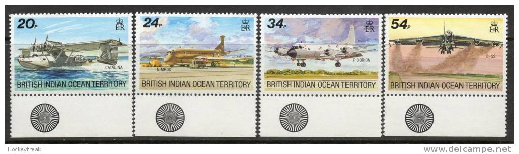 British Indian Ocean Territory 1992 - Visiting Aircraft - Bottom Marginal Colour Control SG124-127 MNH Cat £8.75+ SG2015 - Territorio Británico Del Océano Índico