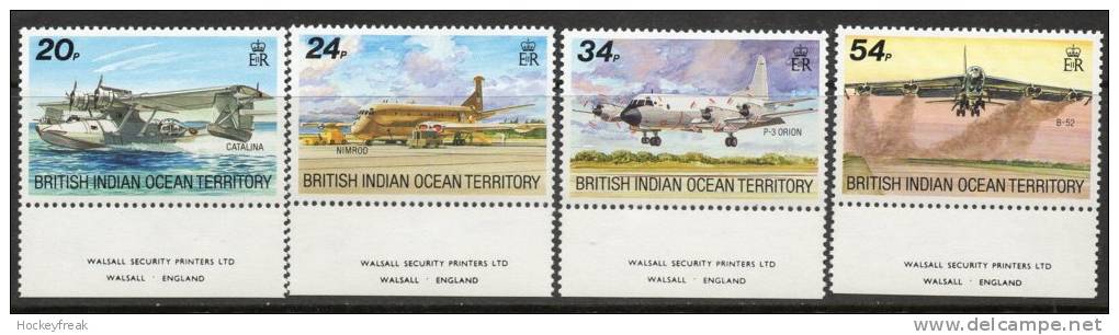 British Indian Ocean Territory 1992 - Visiting Aircraft - Bottom Marginal Printer's Imprints SG124-127 MNH Cat £8.75+ - Territorio Británico Del Océano Índico