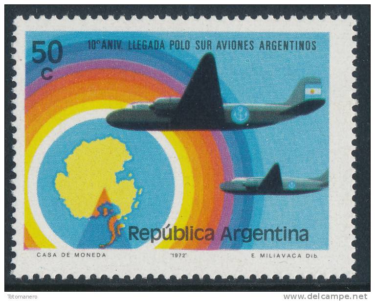 ARGENTINA ANTARTIDA 1972, 10° ARGENTINE AIRCRAFT ARRIVAL SOUTH POLE 1v** - Vols Polaires