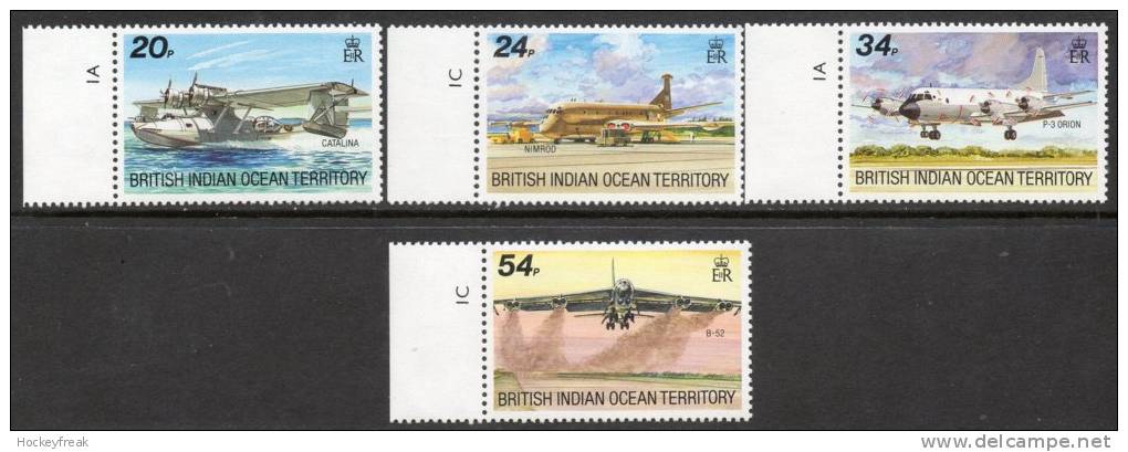 British Indian Ocean Territory 1992 - Visiting Aircraft - Left Side Marginals Plate 1A/1C SG124-127 MNH Cat £8.75+SG2015 - British Indian Ocean Territory (BIOT)