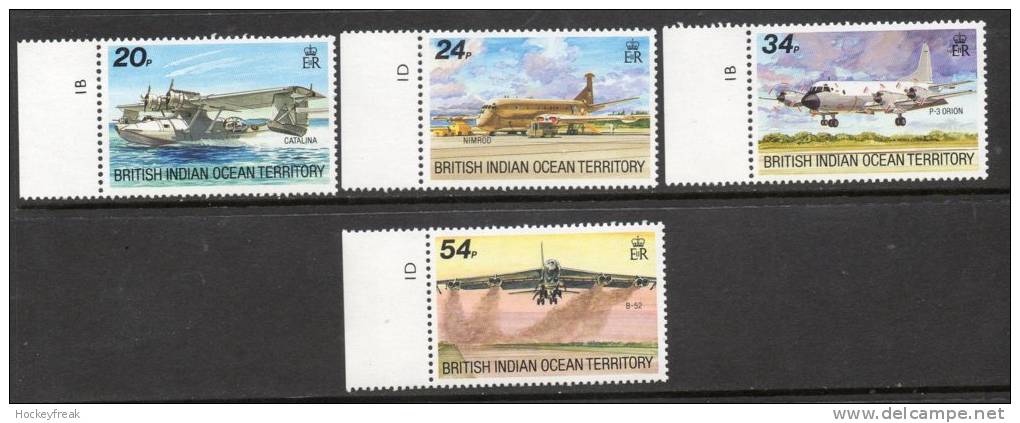 British Indian Ocean Territory 1992 - Visiting Aircraft - Left Side Marginals Plate 1B/1D SG124-127 MNH Cat £8.75+SG2015 - Territoire Britannique De L'Océan Indien