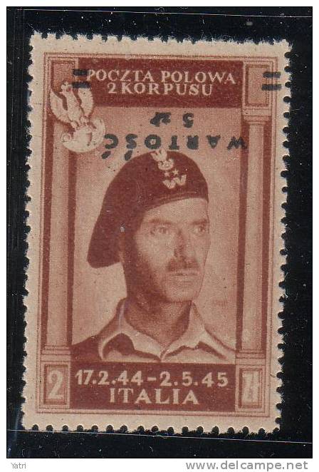 Corpo Polacco - Posta Aerea Sass. 1b (soprastampa Capovolta) ** MNH, Perizia Bruno Savarese Oliva (in Fotocopia) - 1946-47 Corpo Polacco Period