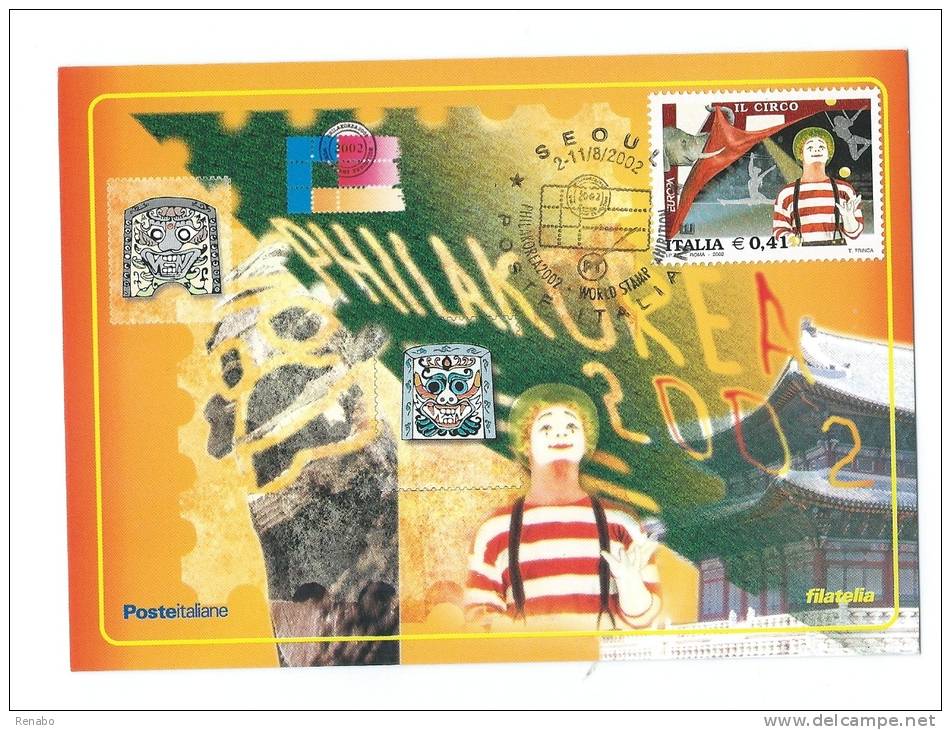 Maximum Card "Philakorea2002 -World Stamp Ahirition" ; Italia 2002 ; Annullo SEOUL -Poste Italiane - Cartoline Maximum