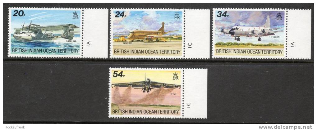 British Indian Ocean Territory 1992 - Visiting Aircraft - Right Side Marginals Plate 1A/1C SG124-127 MNH Cat £8.75+ - Territorio Británico Del Océano Índico